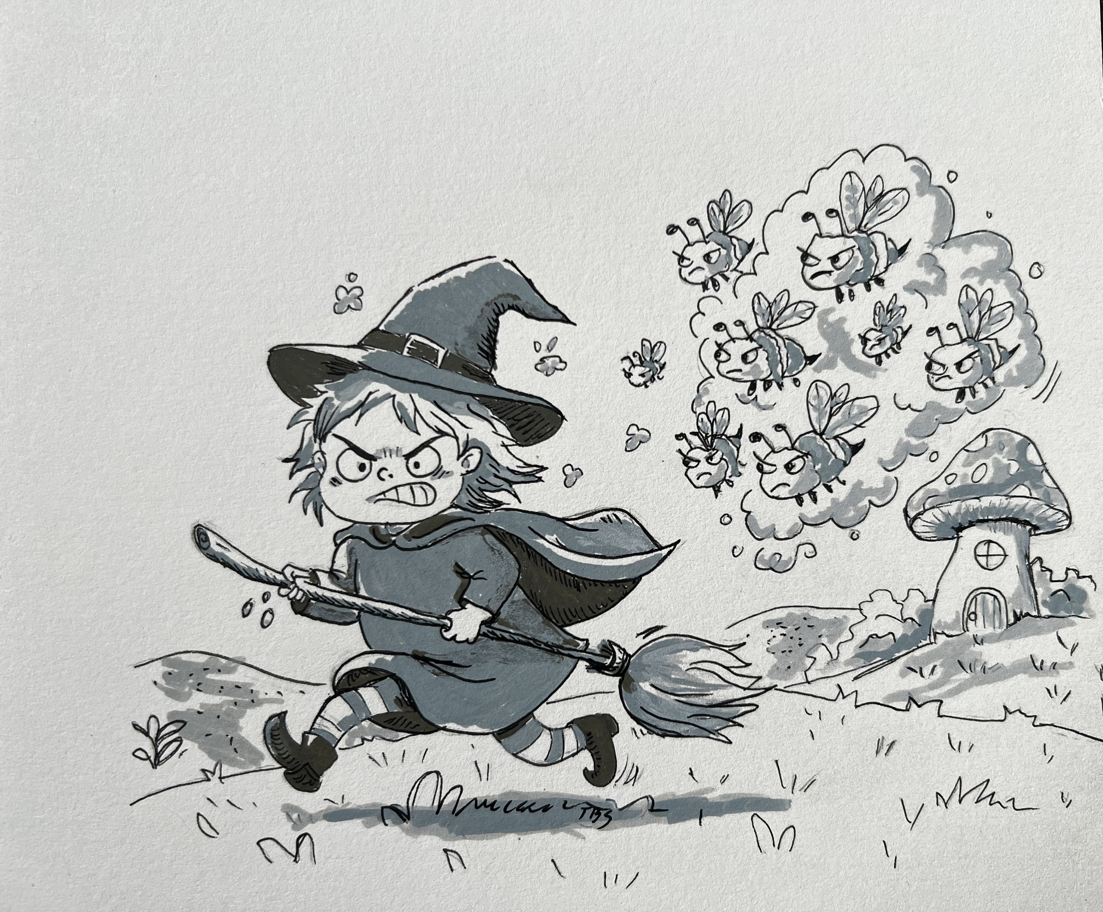 Ilustrace markery - malá čarodějnice