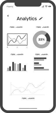 Earlier Enow analytics screen with charts, a donut graph, bar graphs, and a line graph.