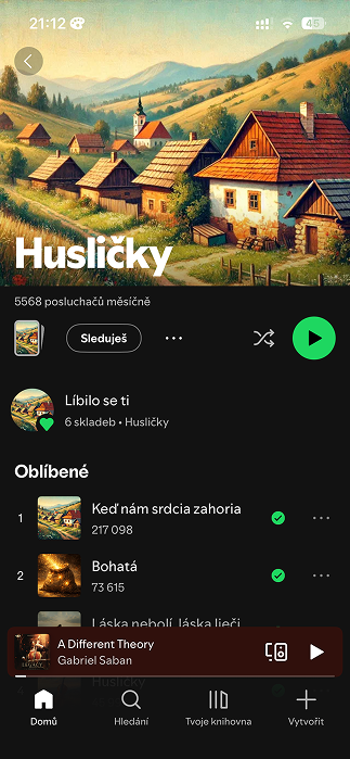 A Spotify artist page with green checkmarks and raw play-count numbers next to each track.